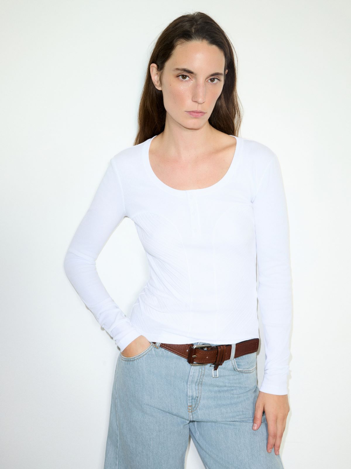 Slim-fit granddad top - OPTICAL WHITE - MAX&Co.