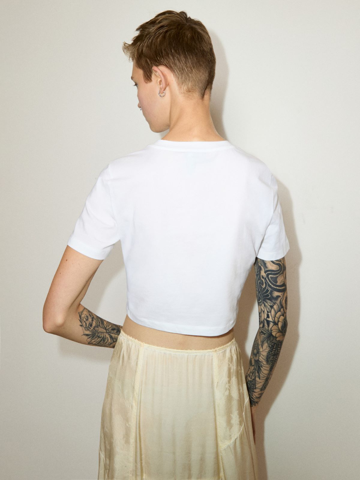 Slogan-print cropped T-shirt - OPTICAL WHITE - MAX&Co.
