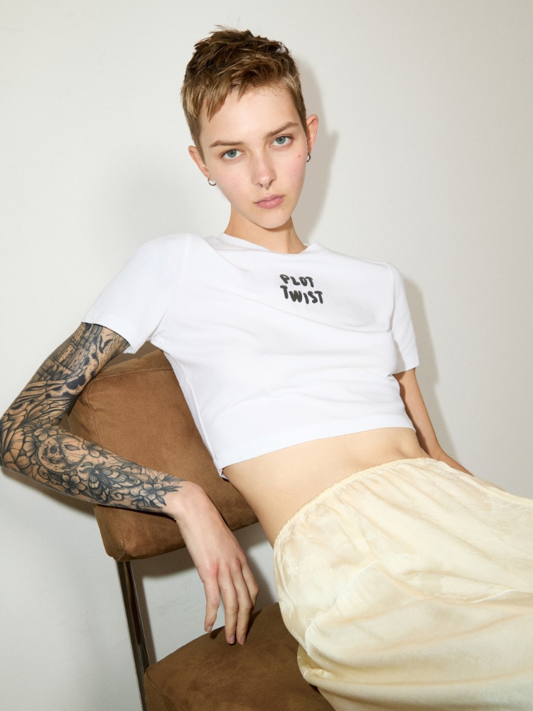 Slogan-print cropped T-shirt - MAX&Co.