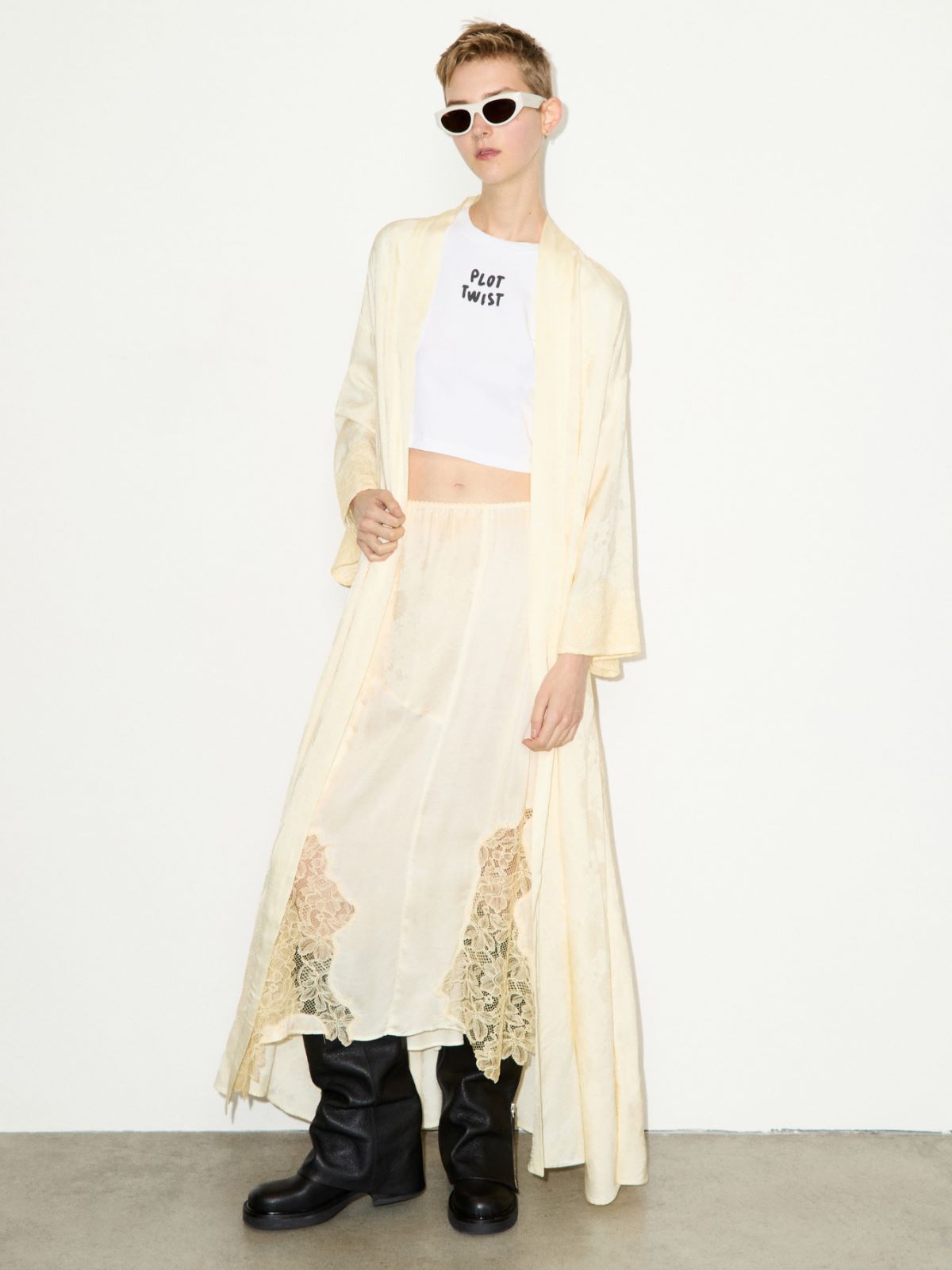 Slogan-print cropped T-shirt - OPTICAL WHITE - MAX&Co.