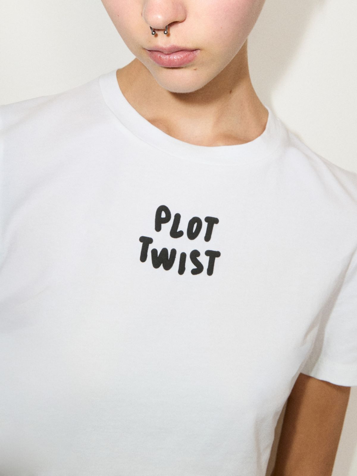 Slogan-print cropped T-shirt - OPTICAL WHITE - MAX&Co. - 4