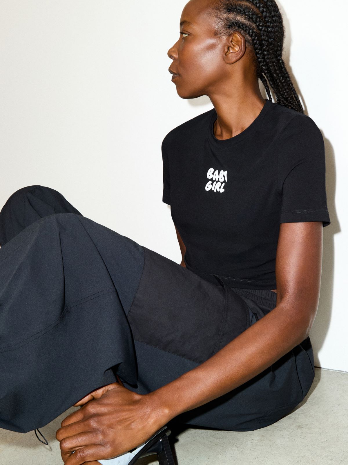 T-shirt raccourci à imprimé slogan - NOIR - MAX&Co.