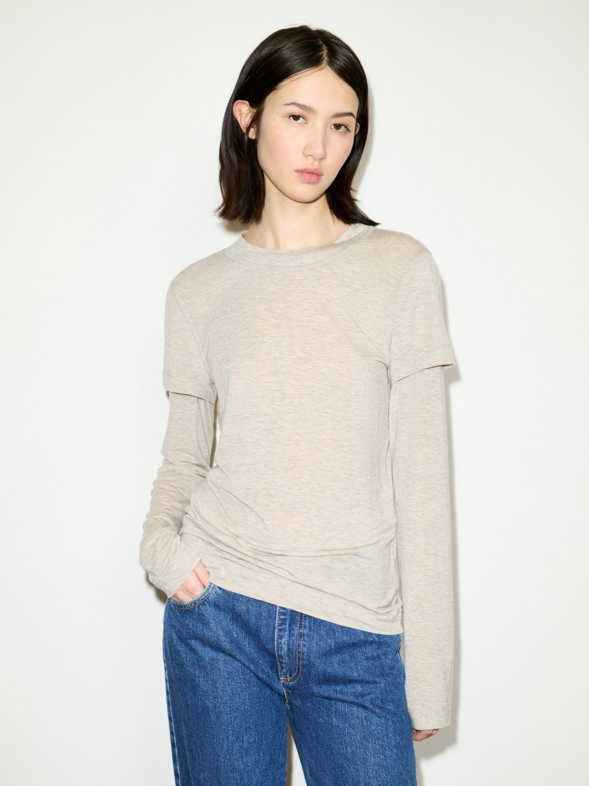 Layered jersey T-shirt - OFF-WHITE - MAX&Co. - 3