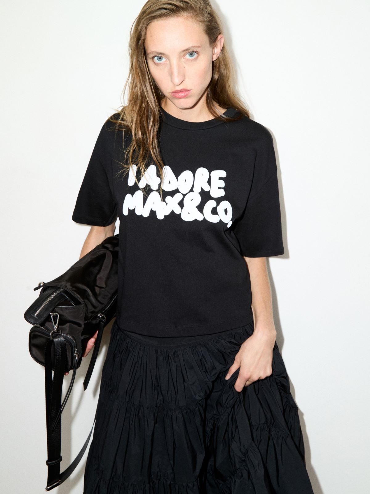 Slogan-print boxy-fit T-shirt - BLACK - MAX&Co.