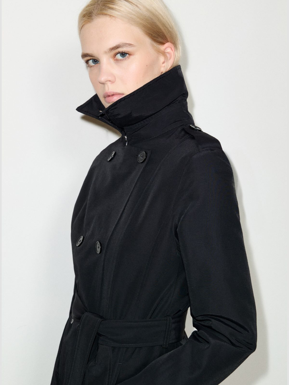 Double-breasted trench coat in ottoman - BLACK - MAX&Co. - 3