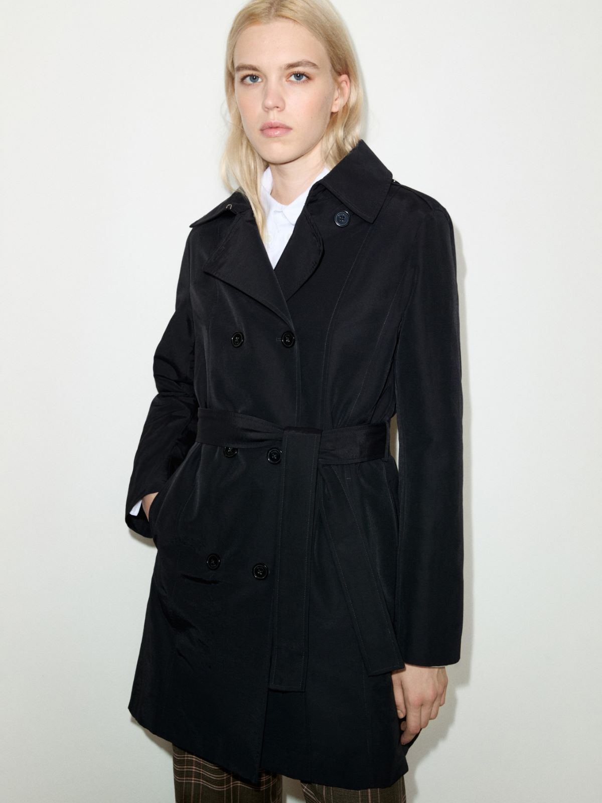 Double-breasted trench coat in ottoman - BLACK - MAX&Co. - 4