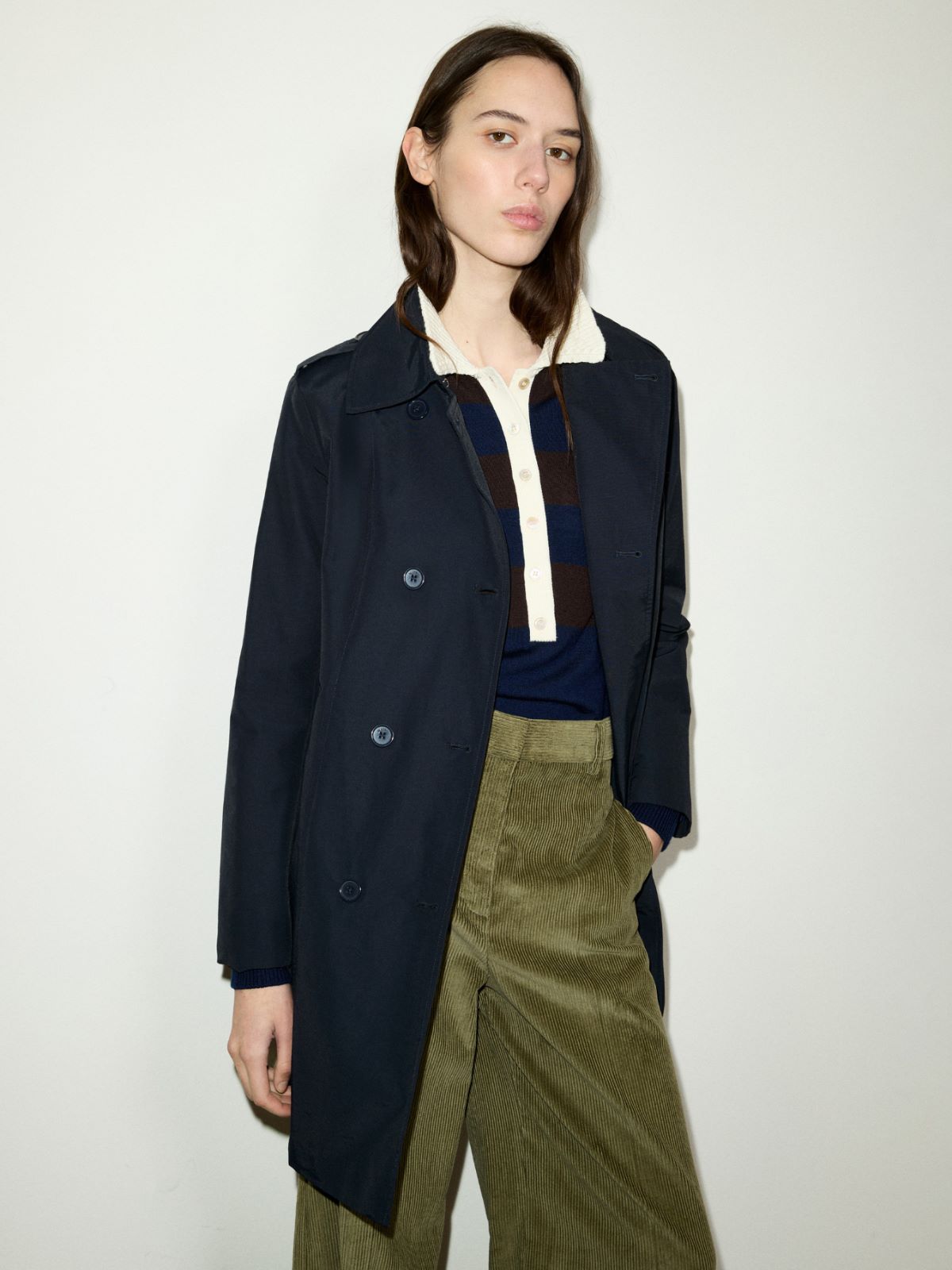 Double-breasted trench coat in ottoman - NAVY - MAX&Co.