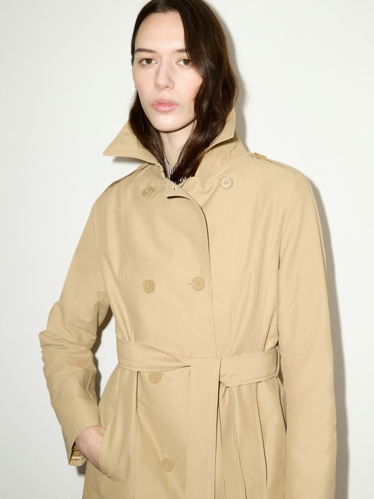 Double-breasted trench coat in ottoman - BROWN - MAX&Co. - 3