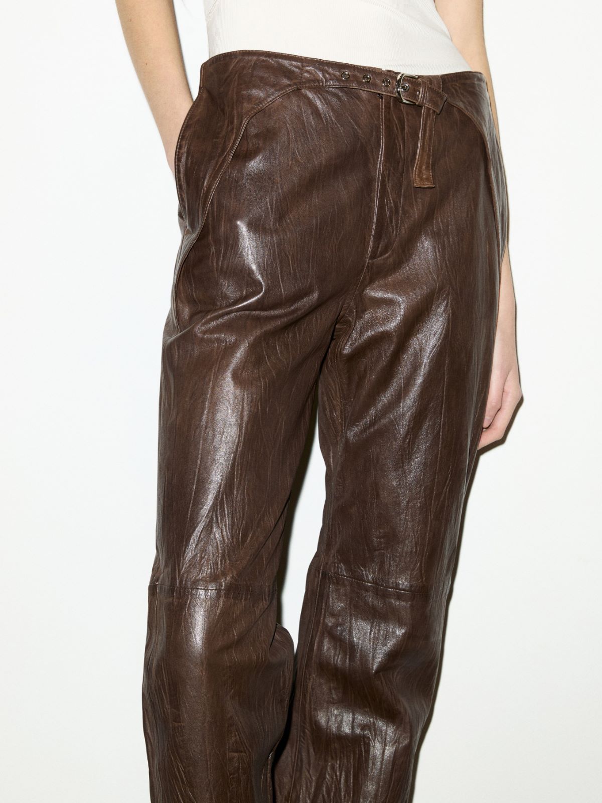 Leather trousers Sami Miró &Co.llaboration - CHOCOLATE - MAX&Co. - 3