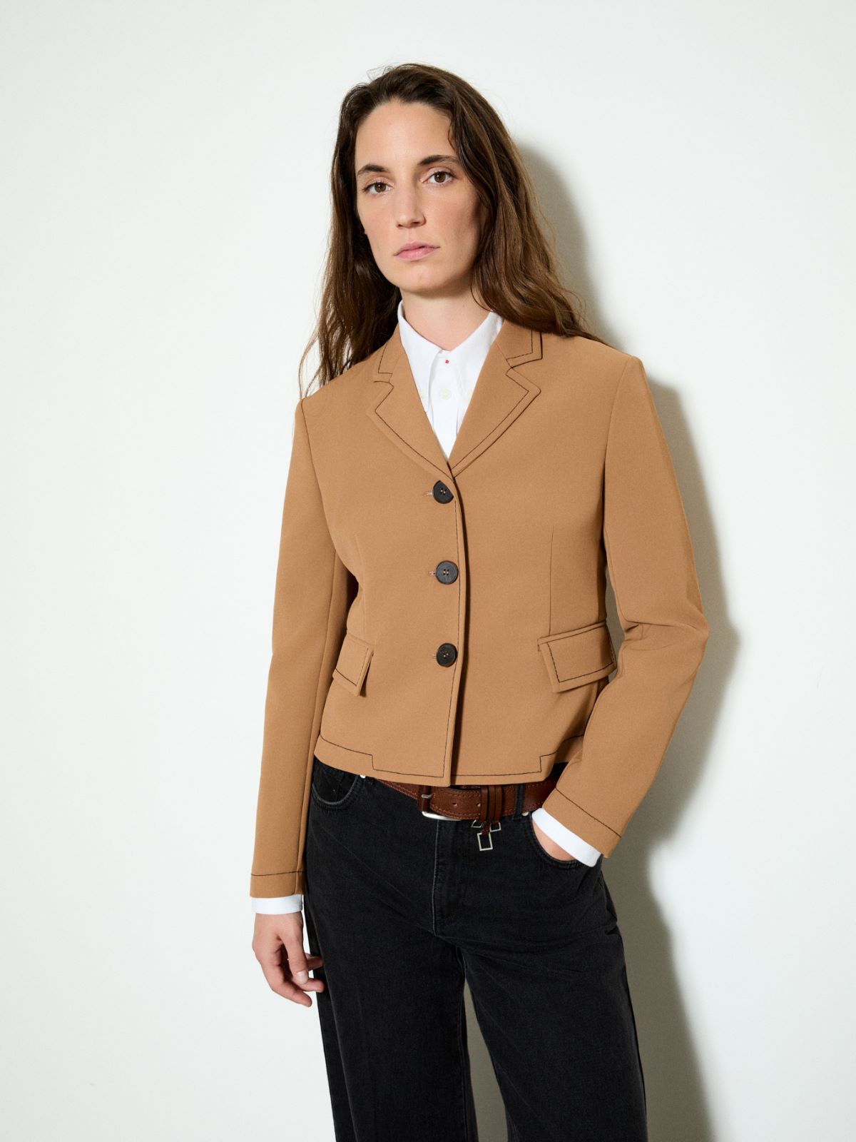 Slim-fit bonded twill jacket - WHISKY - MAX&Co.