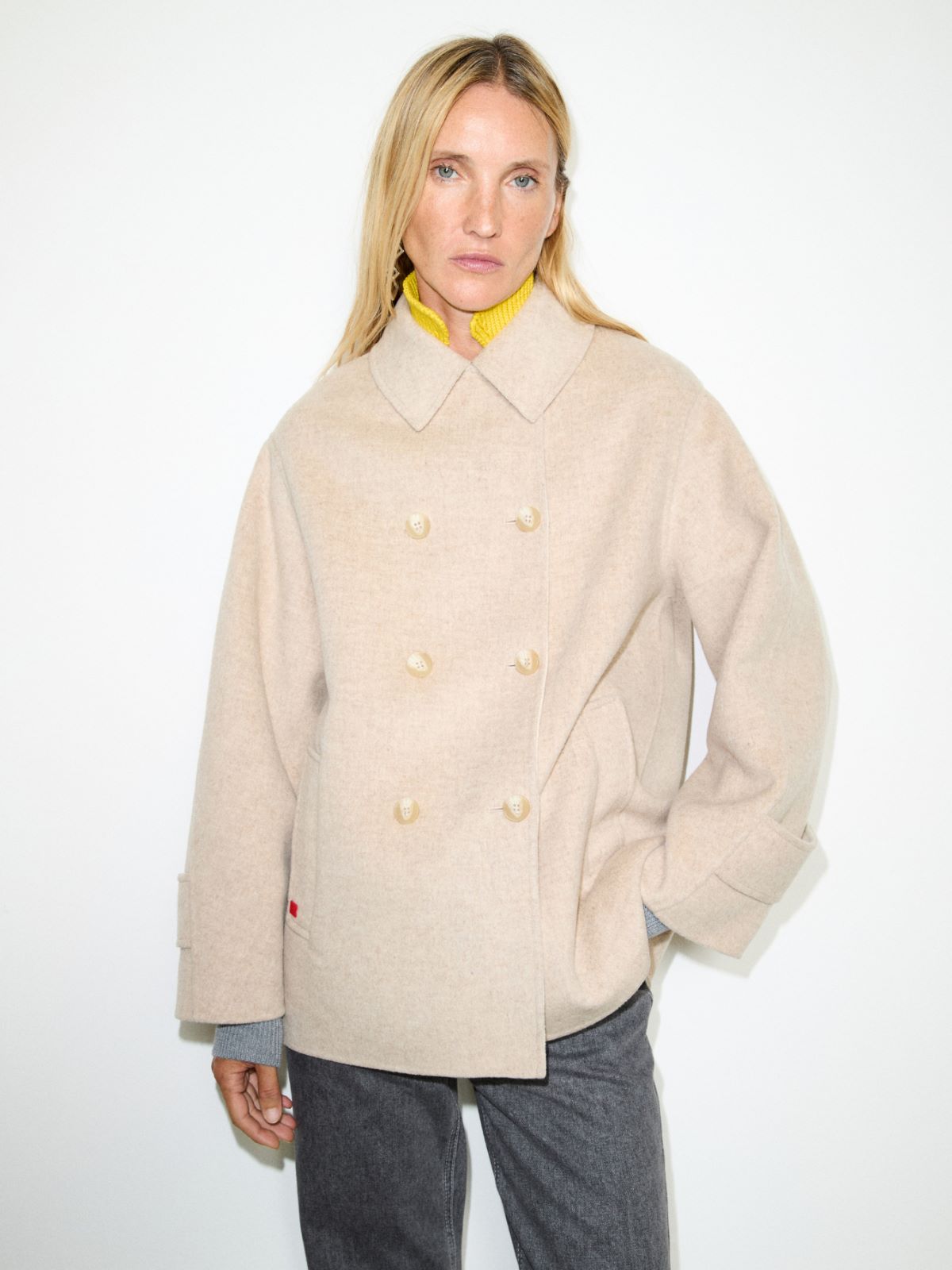 Double-faced wool blend pea coat - SAND - MAX&Co.