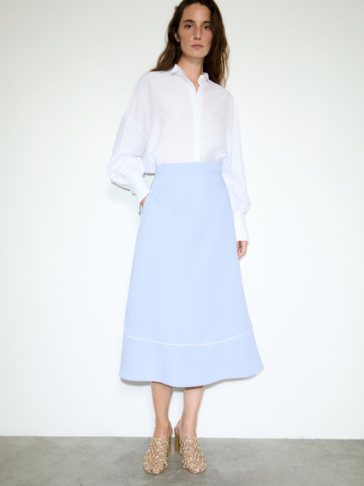 Crisp fabric midi skirt - LIGHT BLUE - MAX&Co.