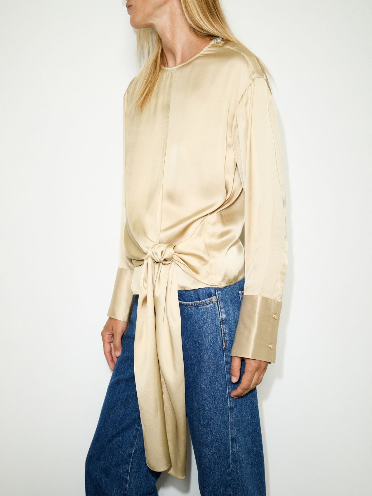 Blusa in raso con nodo - ORO - MAX&Co. - 4