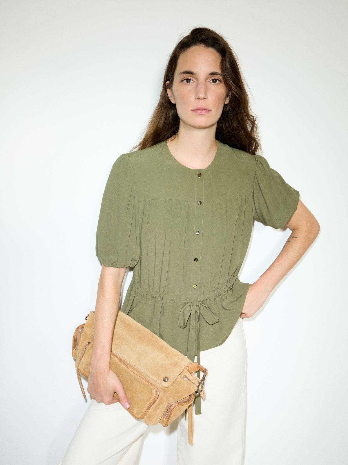 Crêpe de Chine shirt - KAKI - MAX&Co.
