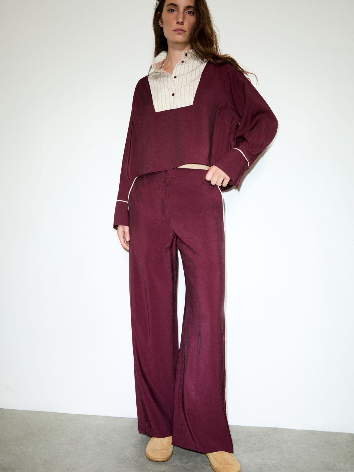 Wide trousers in crisp fabric - MAUVE - MAX&Co.