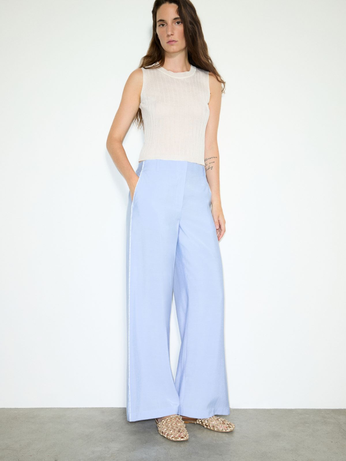 Wide trousers in crisp fabric - LIGHT BLUE - MAX&Co.