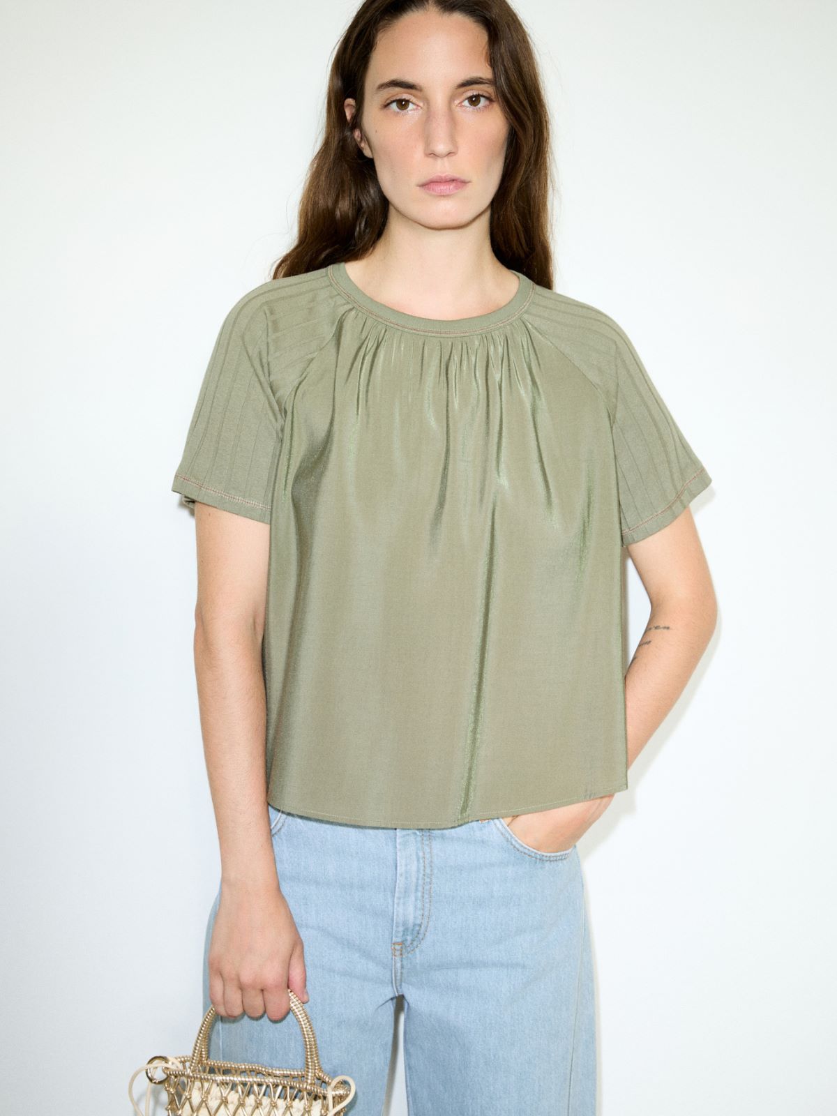Blouse in crispy fabric and jersey - KAKI - MAX&Co.