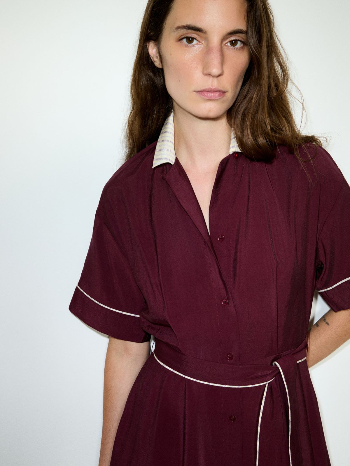 Midi shirt dress in crisp fabric - MAUVE - MAX&Co. - 3