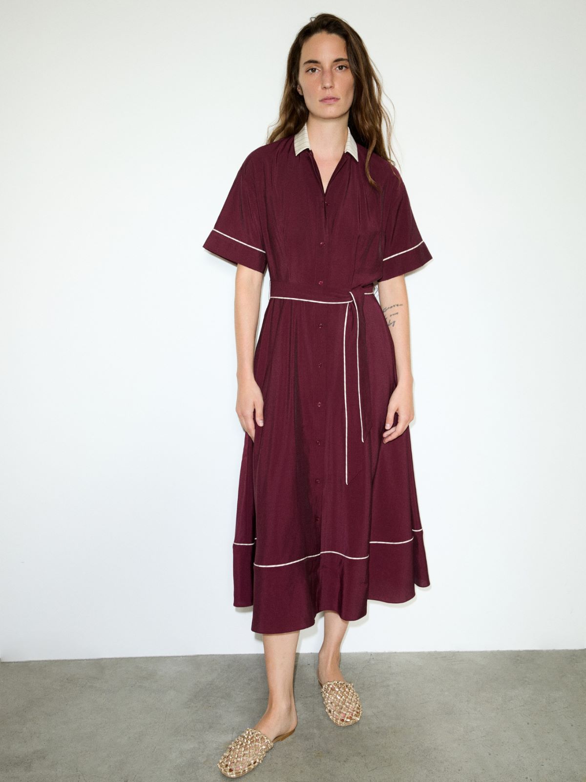 Midi shirt dress in crisp fabric - MAUVE - MAX&Co.