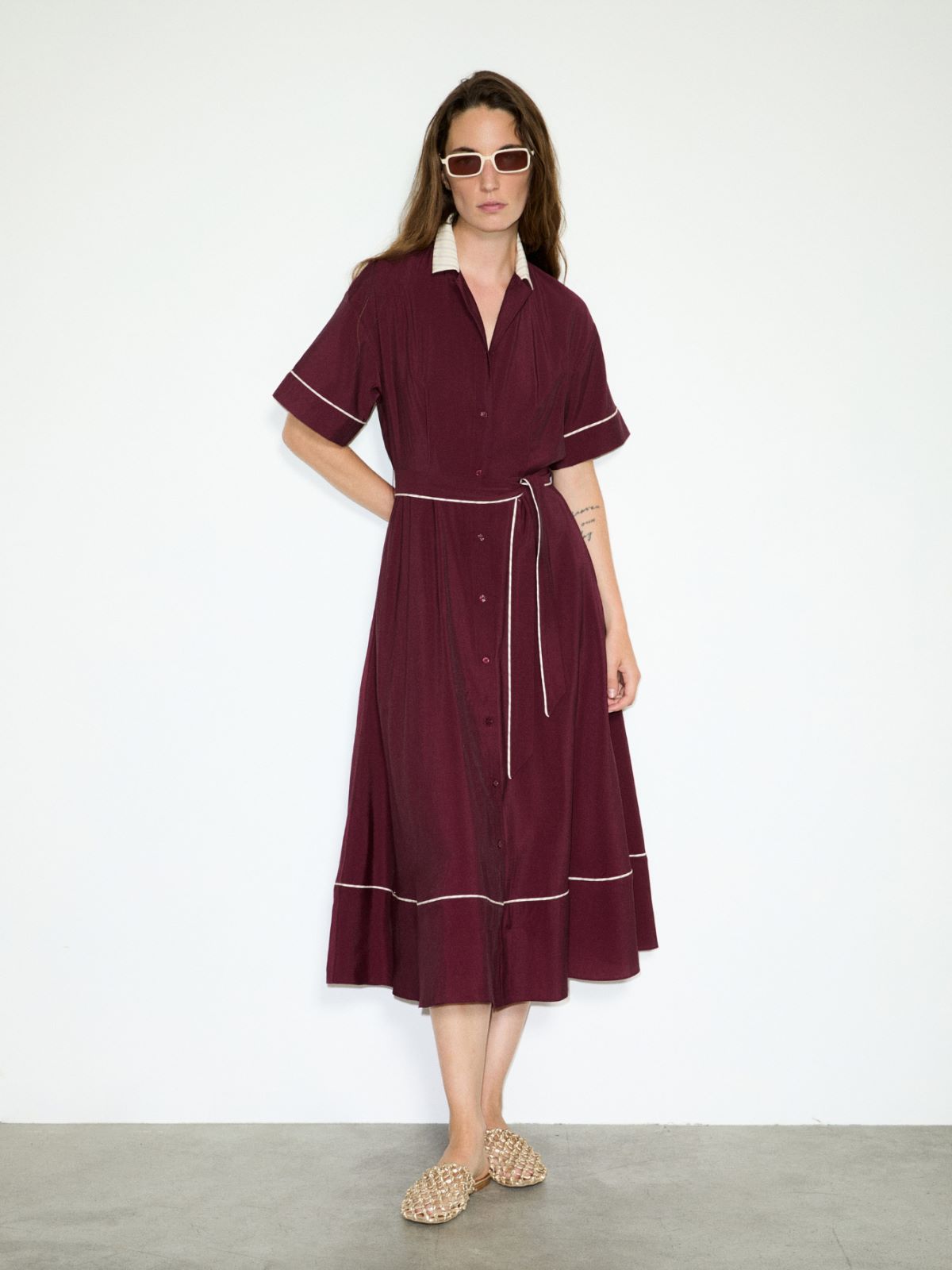Midi shirt dress in crisp fabric - MAUVE - MAX&Co. - 4