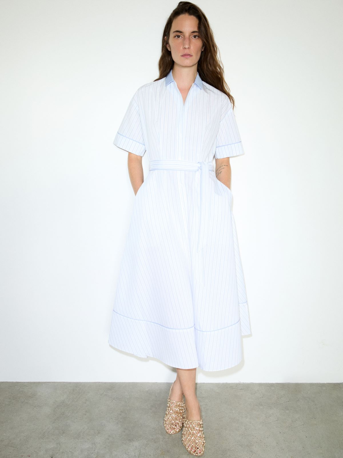 Robe-chemise mi-longue en tissu craquant - BLUE CLAIR INTENSE - MAX&Co.