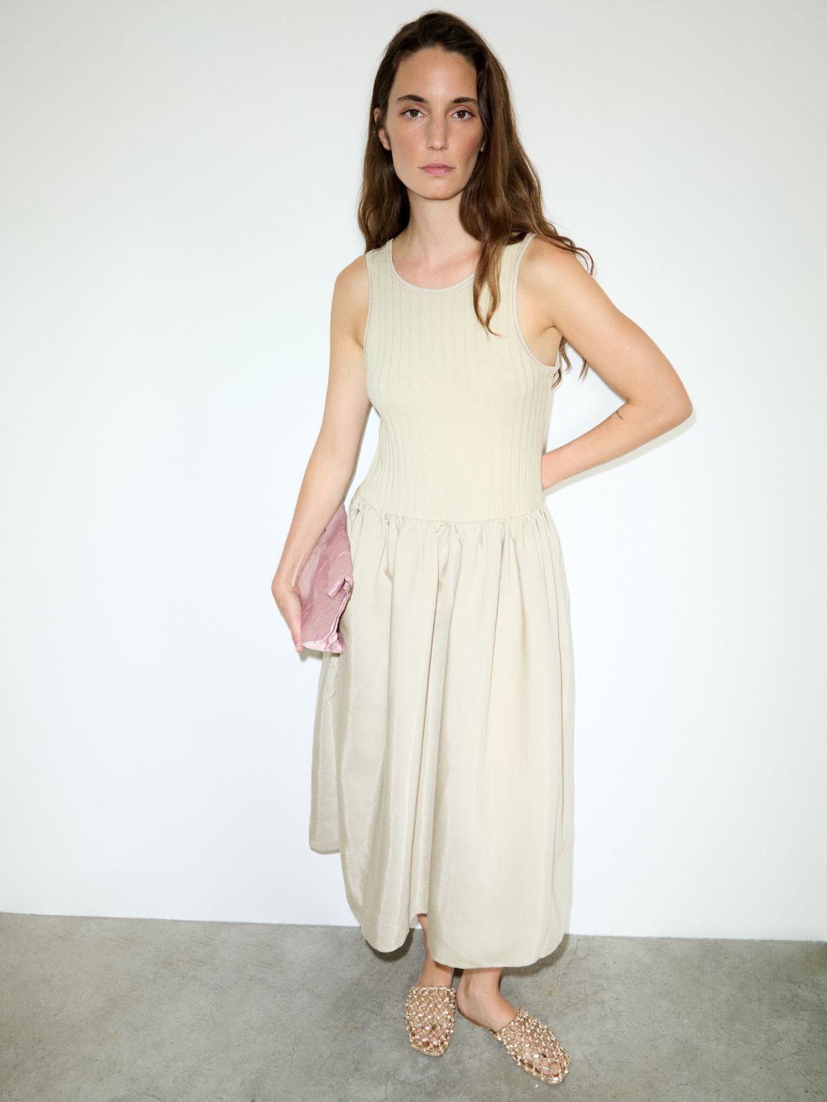 Jersey and fabric midi dress - SAND - MAX&Co.