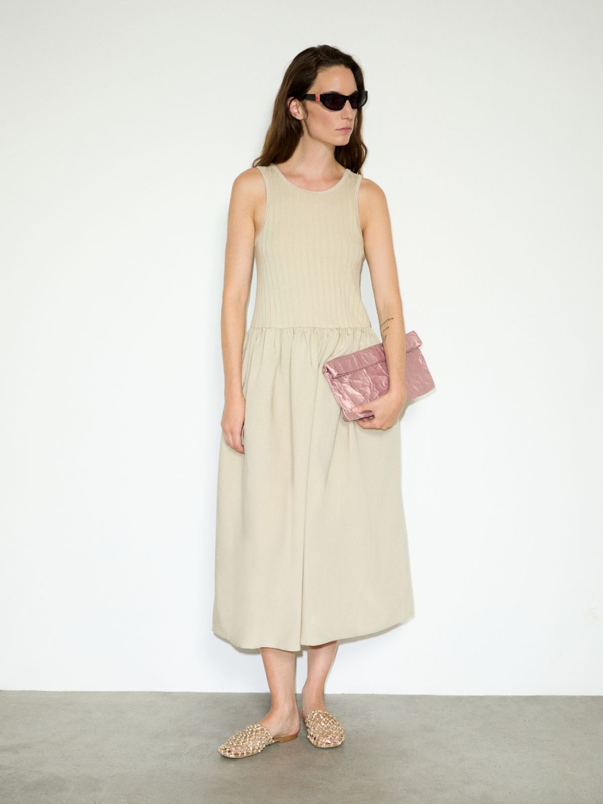 Jersey and fabric midi dress - SAND - MAX&Co. - 4