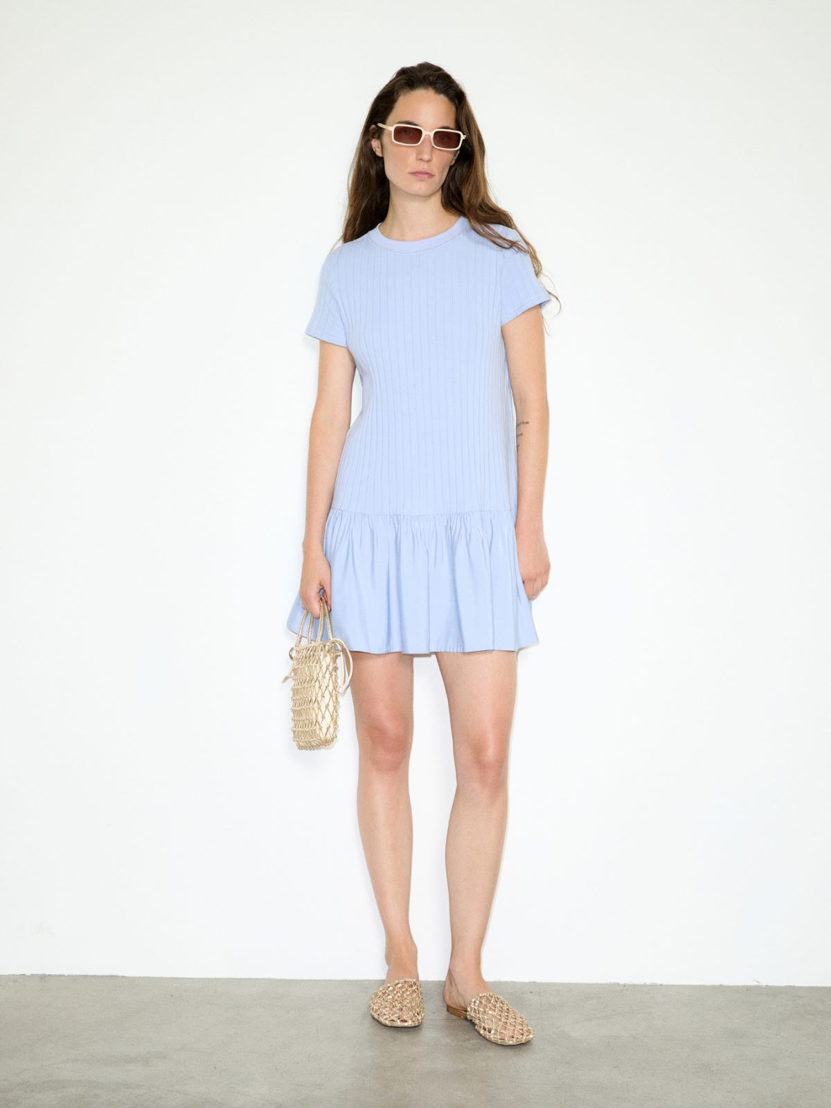 Jersey and woven-fabric mini dress - LIGHT BLUE - MAX&Co. - 4