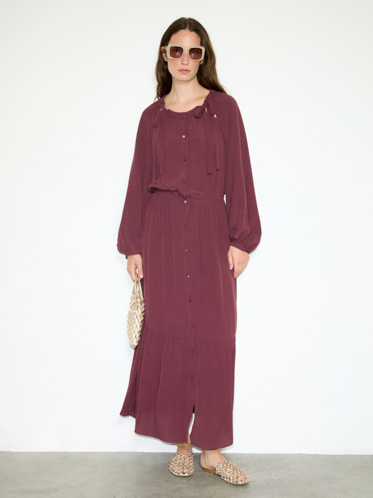 Crêpe de Chine shirt dress - PLUM - MAX&Co. - 4