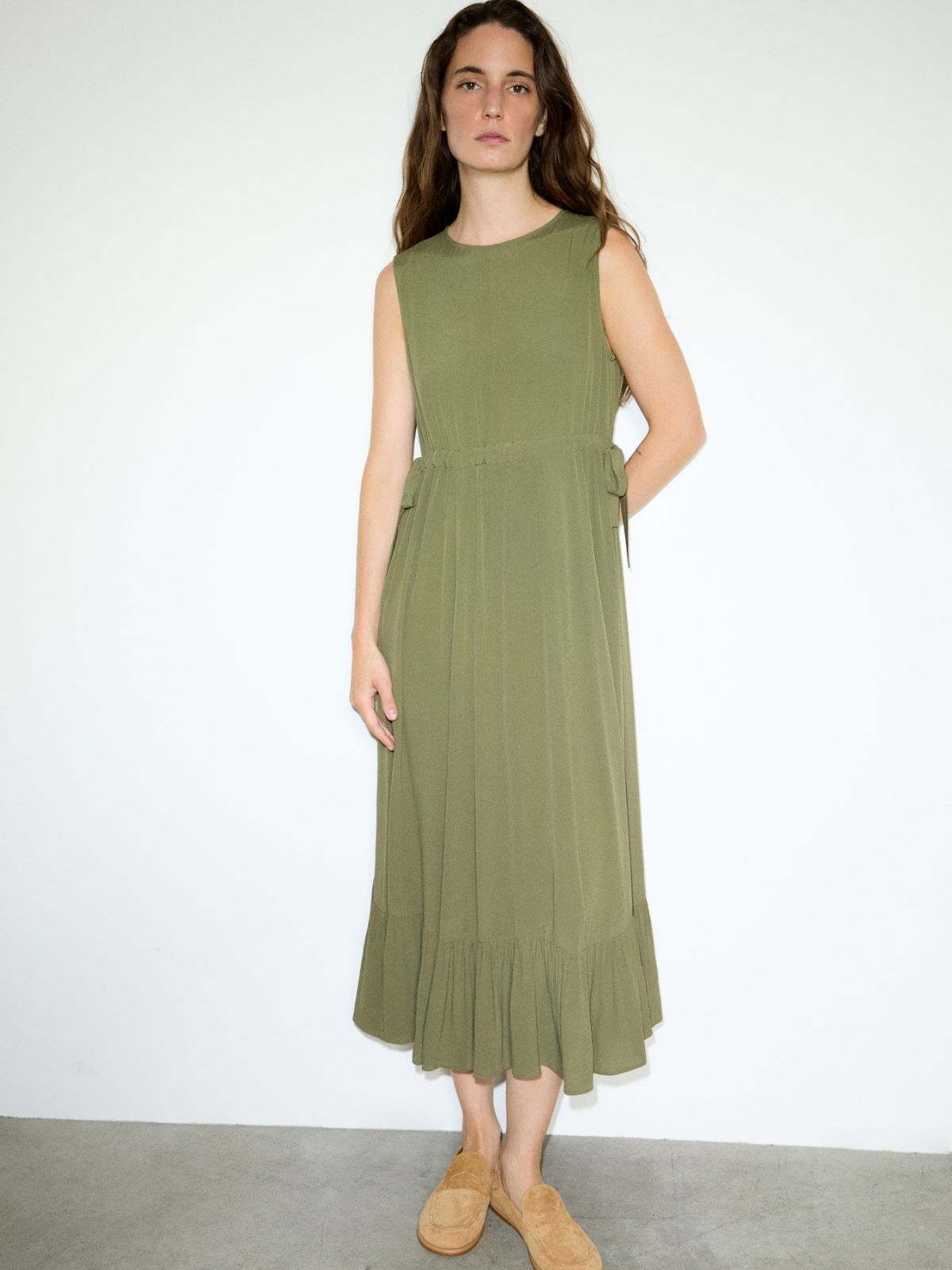 Crêpe de Chine midi dress - KAKI - MAX&Co.