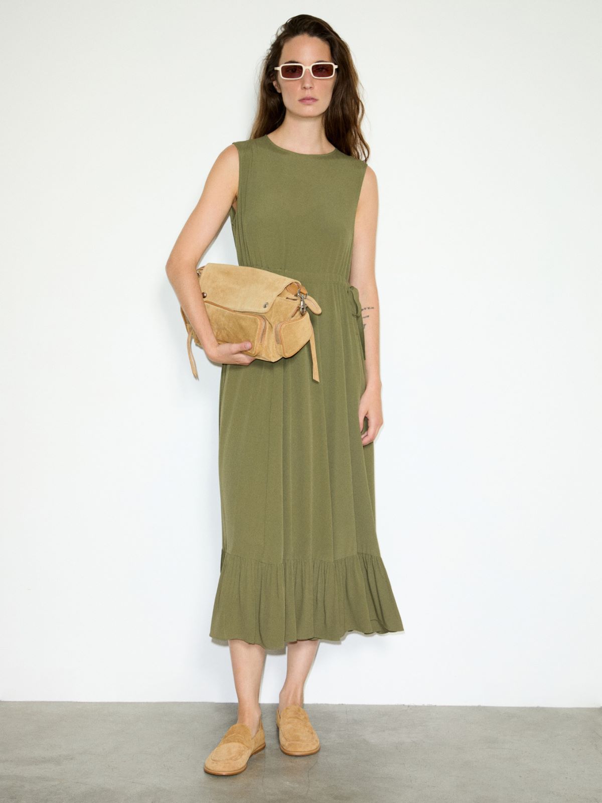 Crêpe de Chine midi dress - KAKI - MAX&Co. - 4
