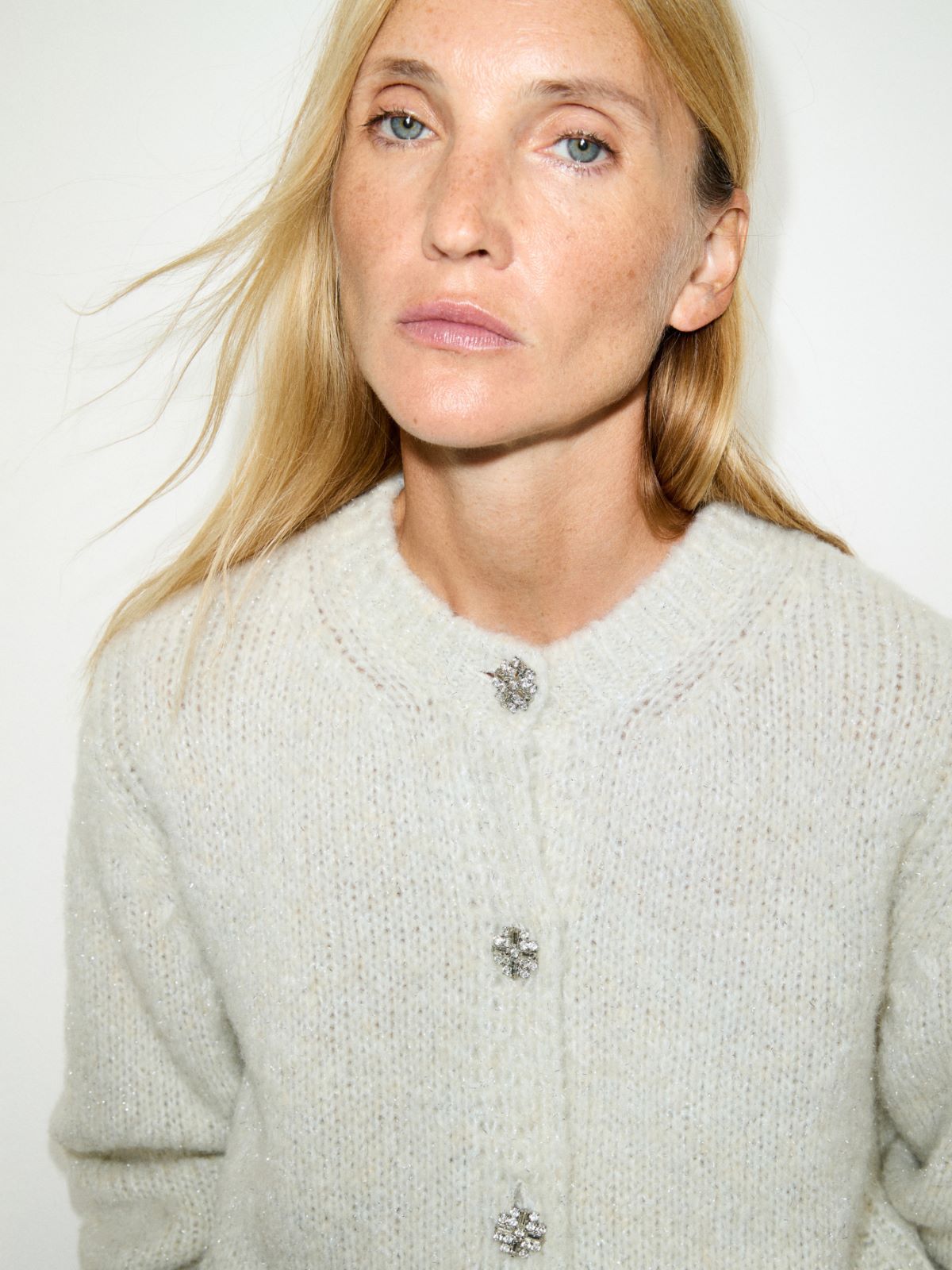 Lamé cardigan with jewelled buttons - WHITE - MAX&Co. - 3
