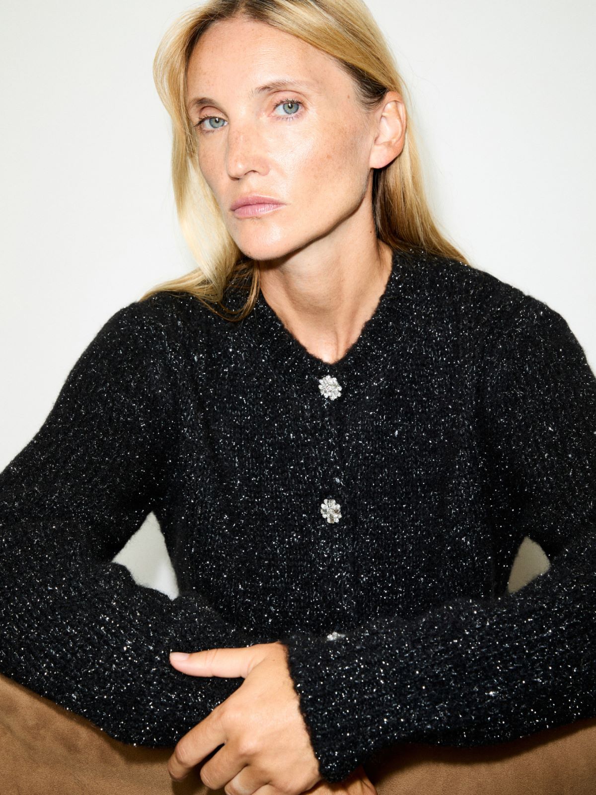 Lamé cardigan with jewelled buttons - DARK GREY - MAX&Co. - 3