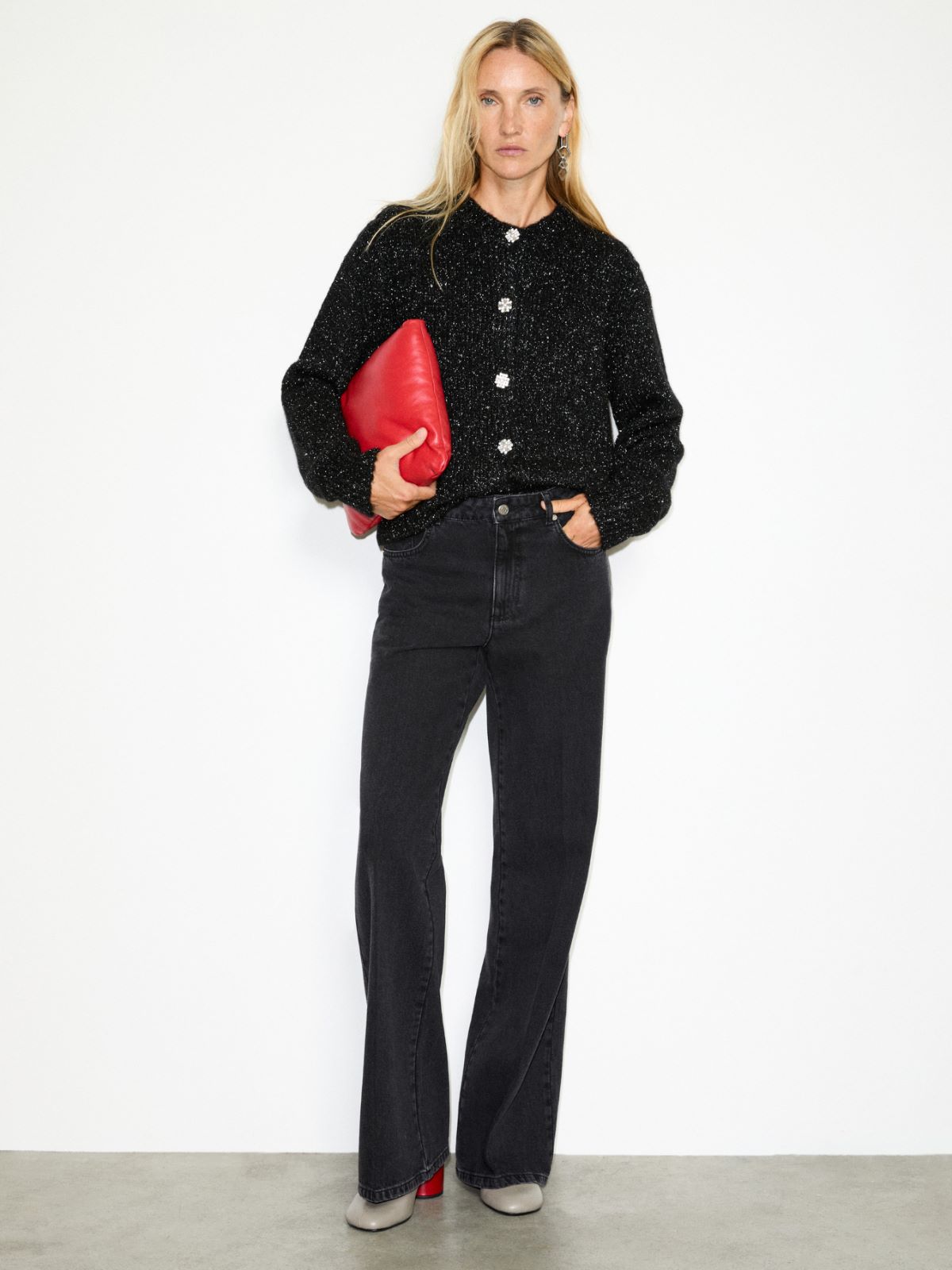 Lamé cardigan with jewelled buttons - DARK GREY - MAX&Co. - 4