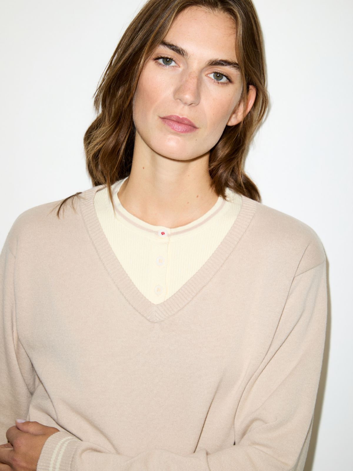 Pull trompe-l’œil en coton - BEIGE - MAX&Co. - 3
