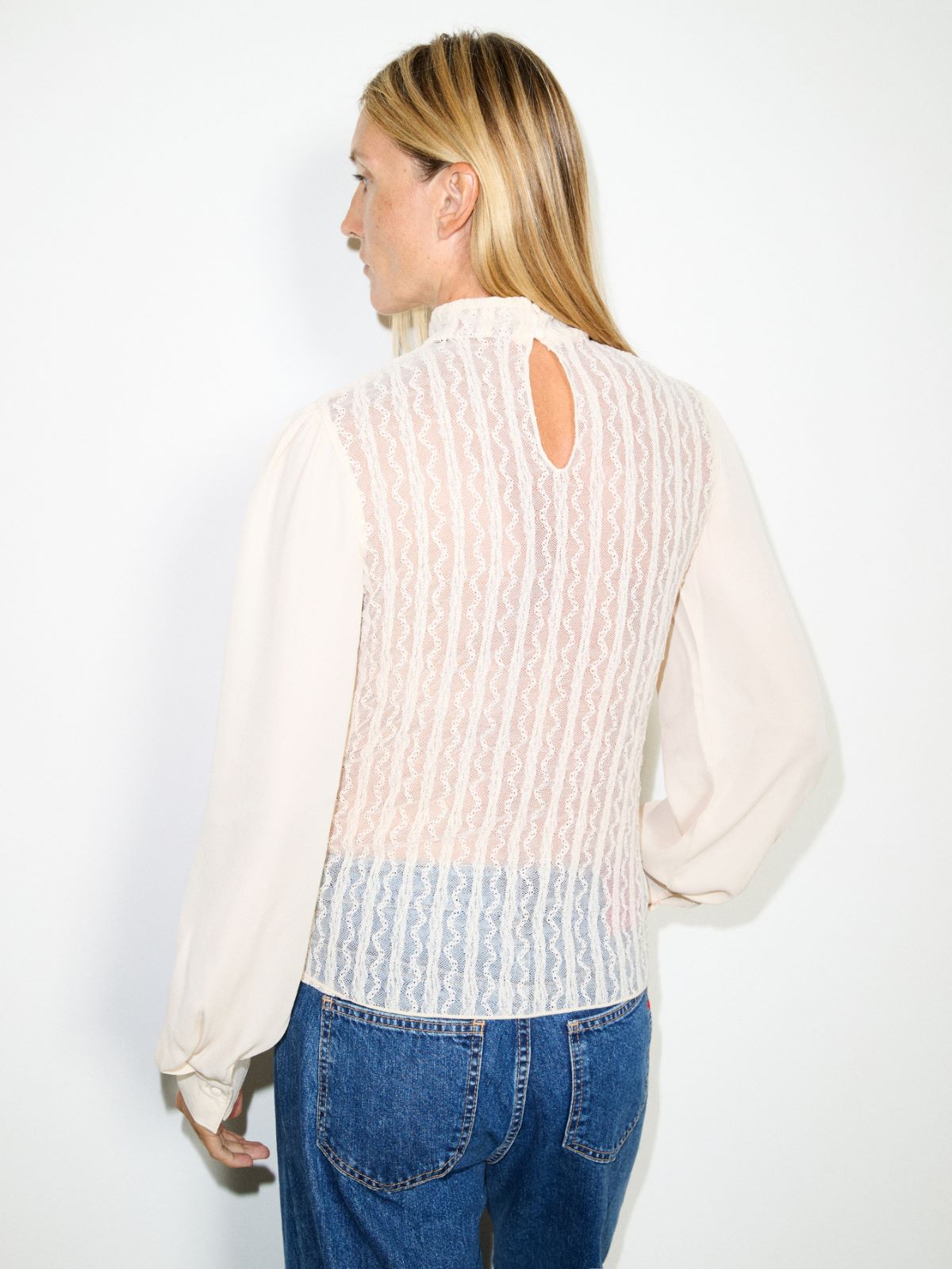 Lace and crêpe de Chine top - WHITE - MAX&Co. - 2