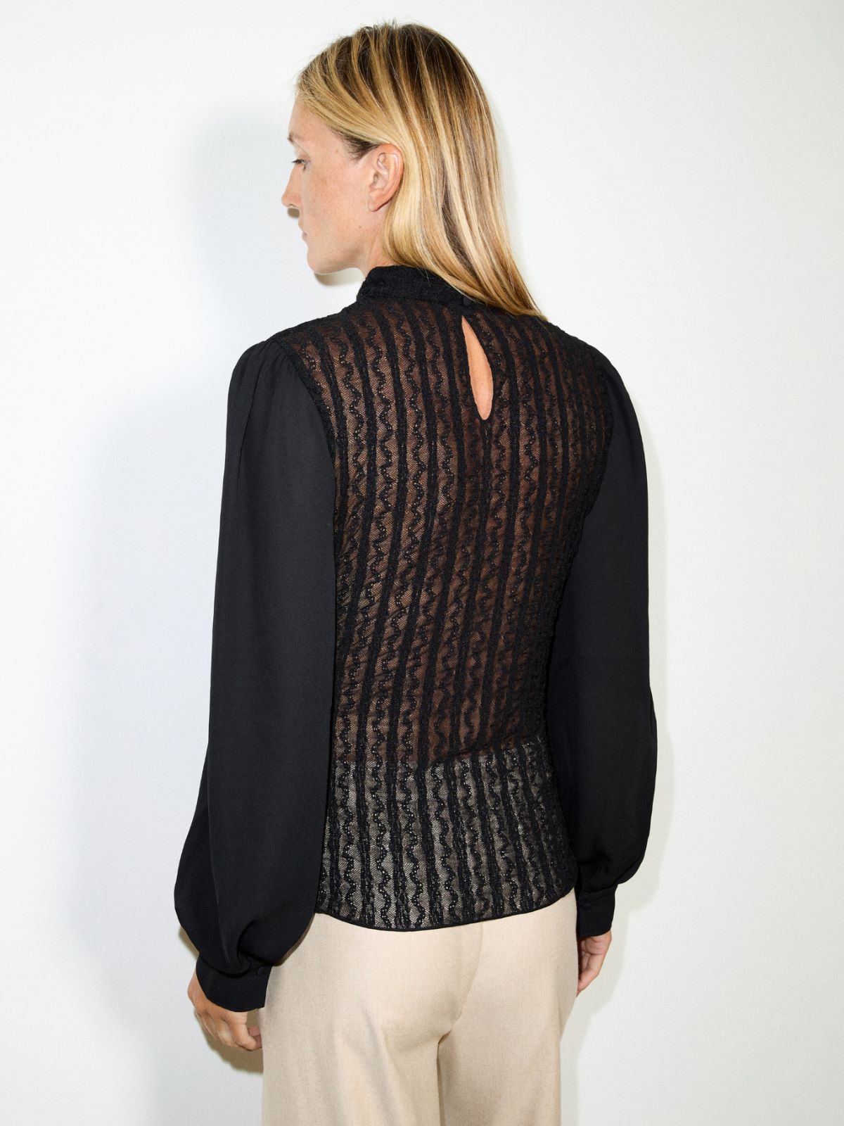 Lace and crêpe de Chine top - BLACK - MAX&Co. - 2