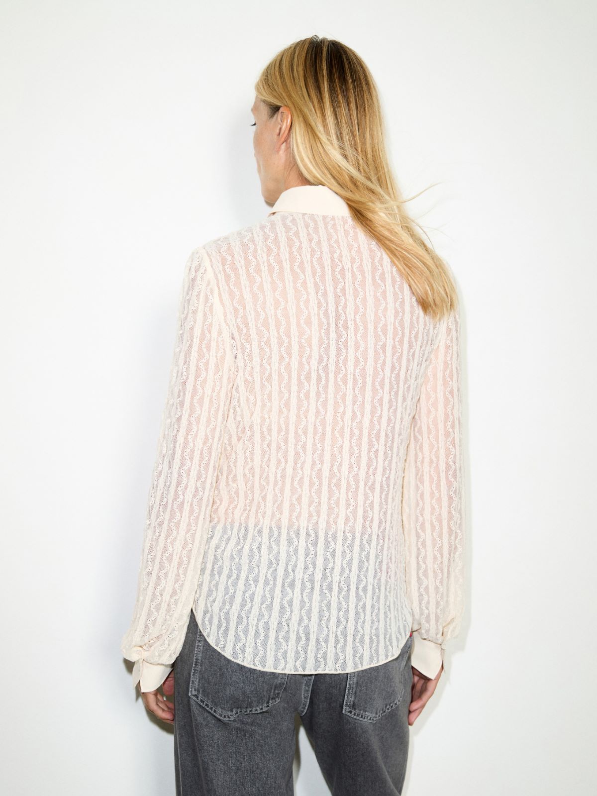 Lace and Crêpe de Chine Shirt - WHITE - MAX&Co. - 2
