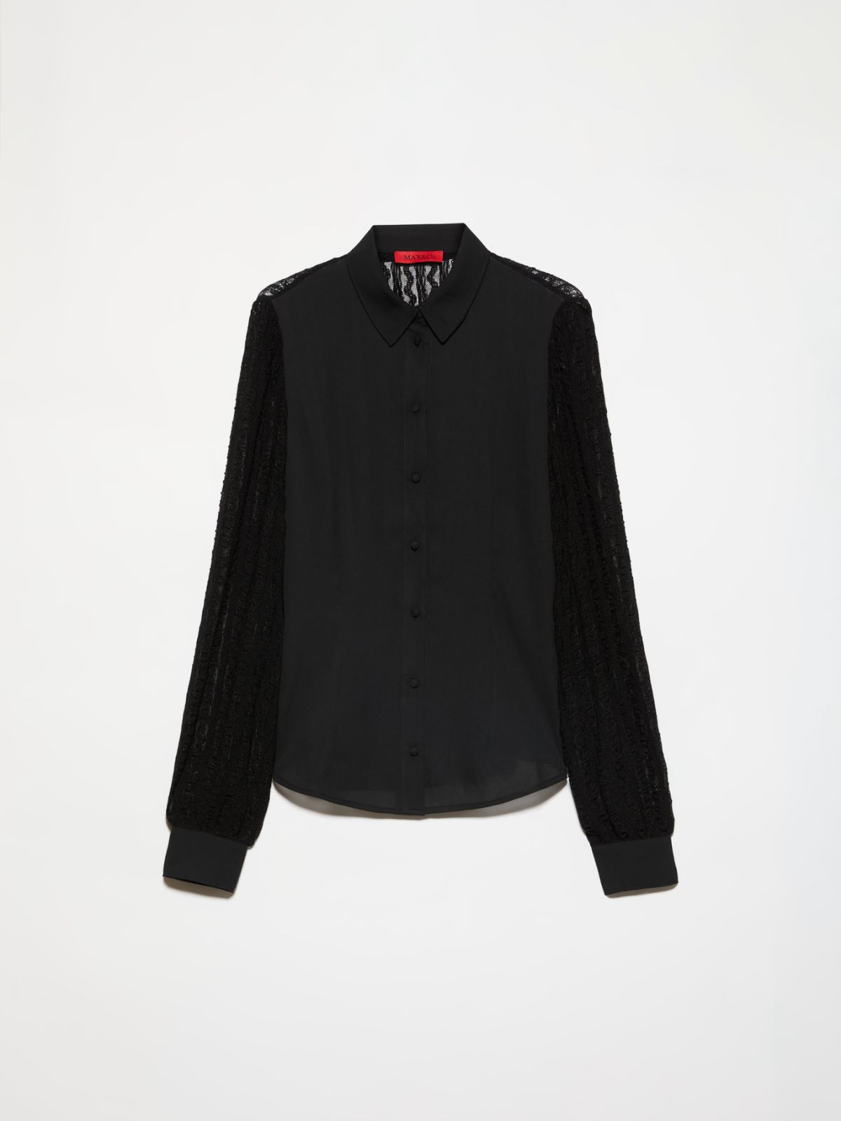 Lace and Crêpe de Chine Shirt - BLACK - MAX&Co. - 6
